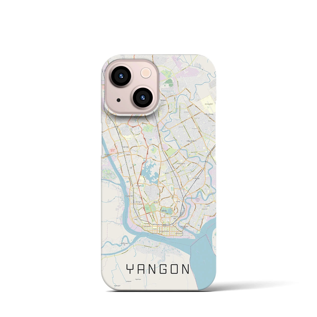 【ヤンゴン】地図柄iPhoneケース（バックカバータイプ・ナチュラル）iPhone 13 mini 用