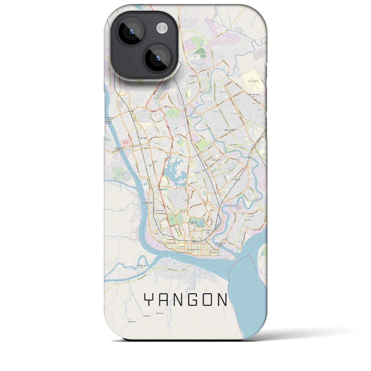 【ヤンゴン】地図柄iPhoneケース（バックカバータイプ・ナチュラル）iPhone 14 Plus 用