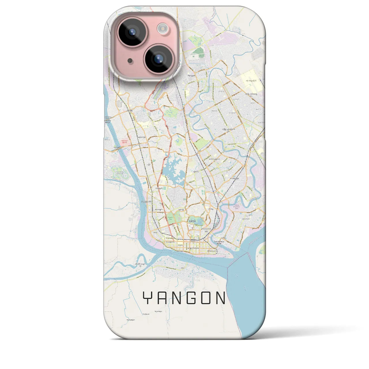 【ヤンゴン】地図柄iPhoneケース（バックカバータイプ・ナチュラル）iPhone 15 Plus 用