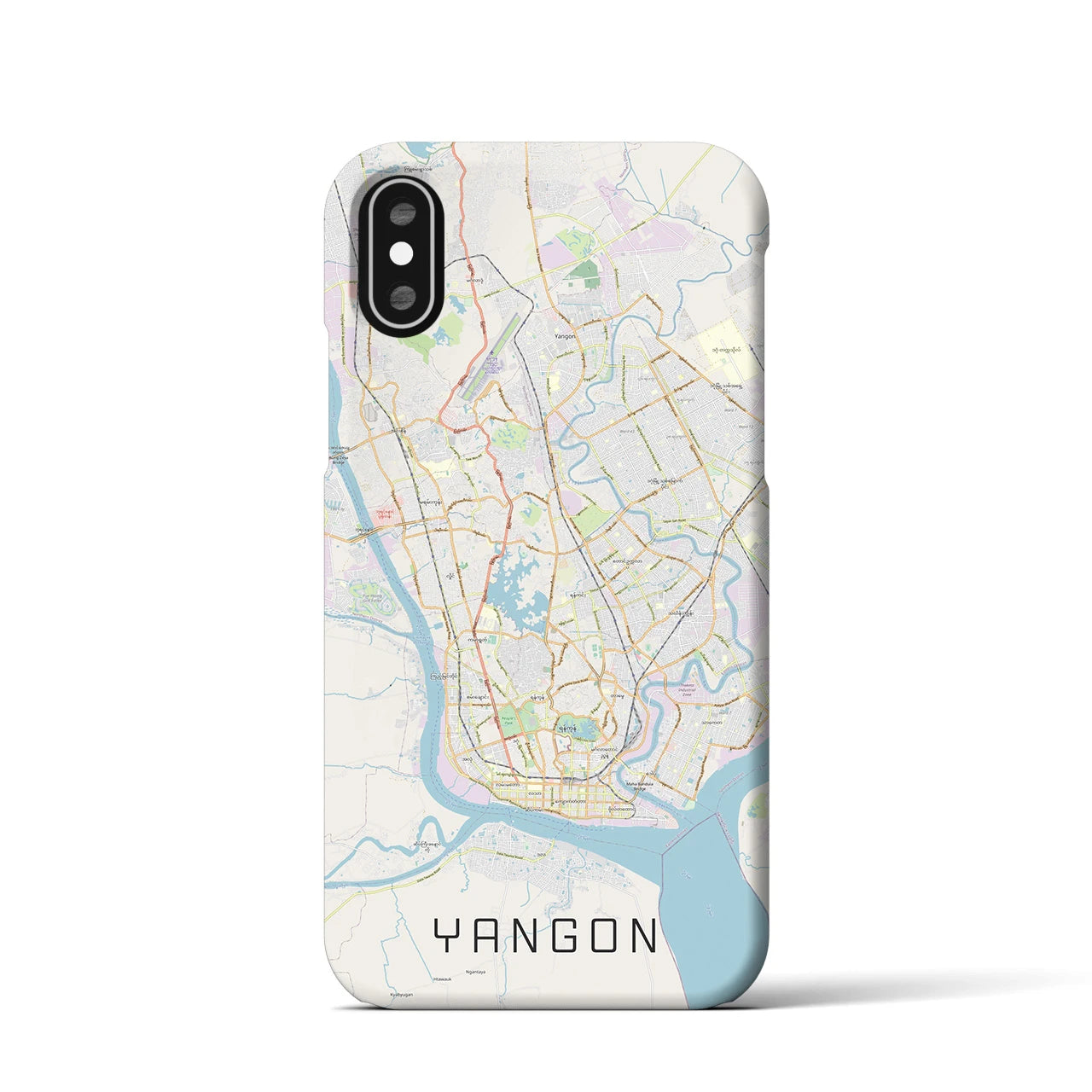 【ヤンゴン】地図柄iPhoneケース（バックカバータイプ・ナチュラル）iPhone XS / X 用