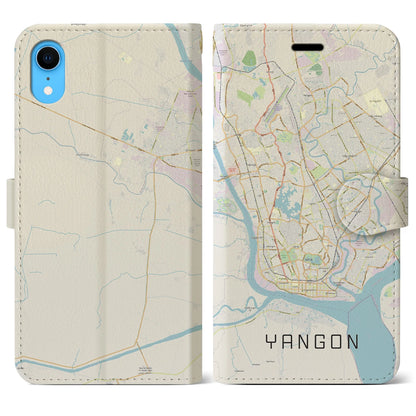 【ヤンゴン（ミャンマー）】地図柄iPhoneケース（手帳タイプ）ナチュラル・iPhone XR 用