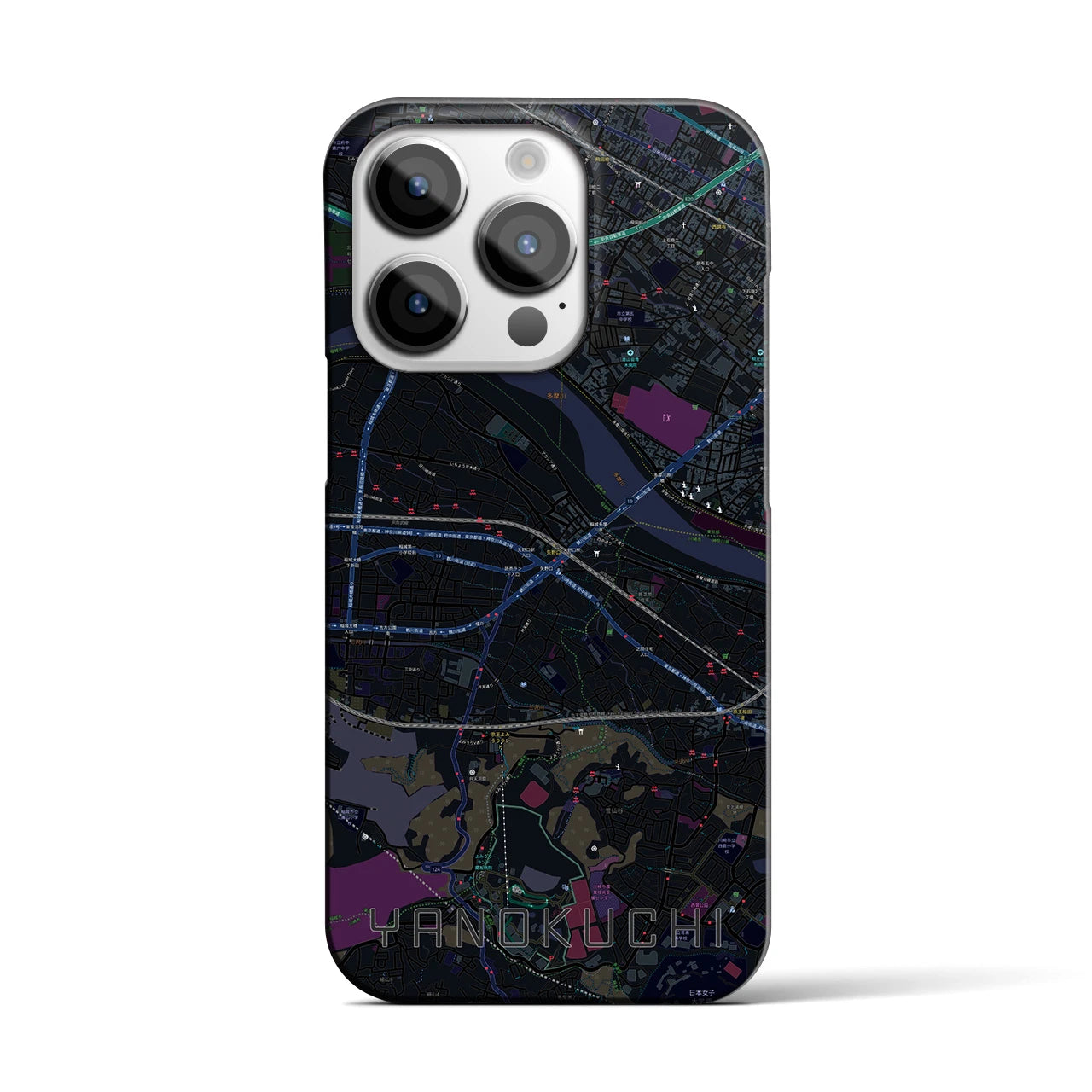 【矢野口】地図柄iPhoneケース（バックカバータイプ・ブラック）iPhone 14 Pro 用