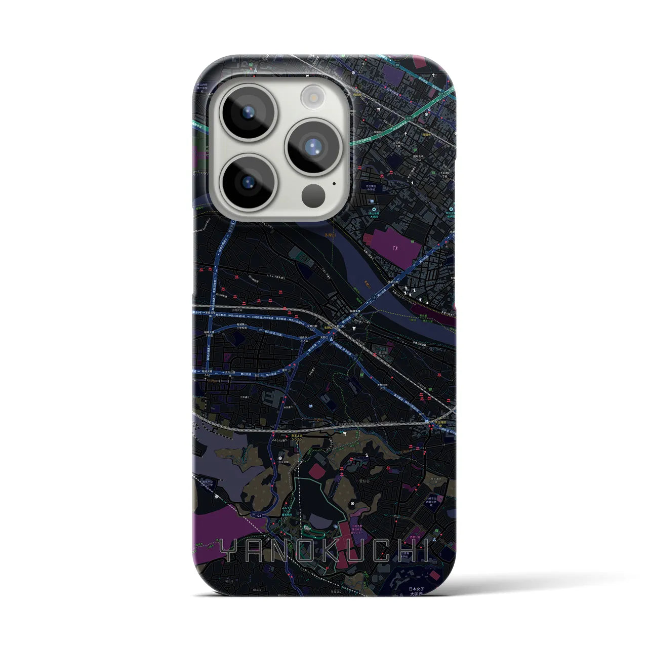 【矢野口】地図柄iPhoneケース（バックカバータイプ・ブラック）iPhone 15 Pro 用
