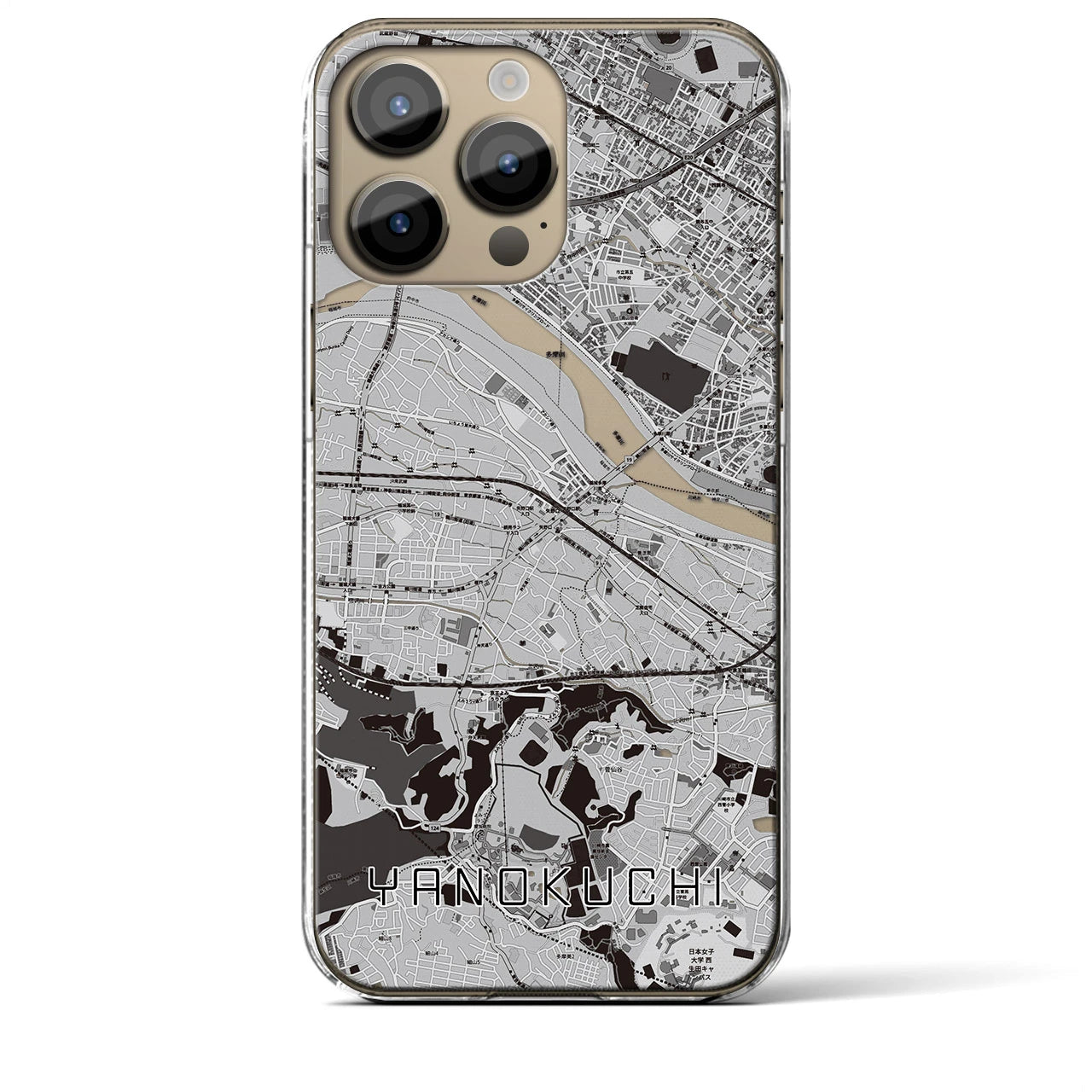【矢野口】地図柄iPhoneケース（クリアタイプ・モノトーン）iPhone 14 Pro Max 用
