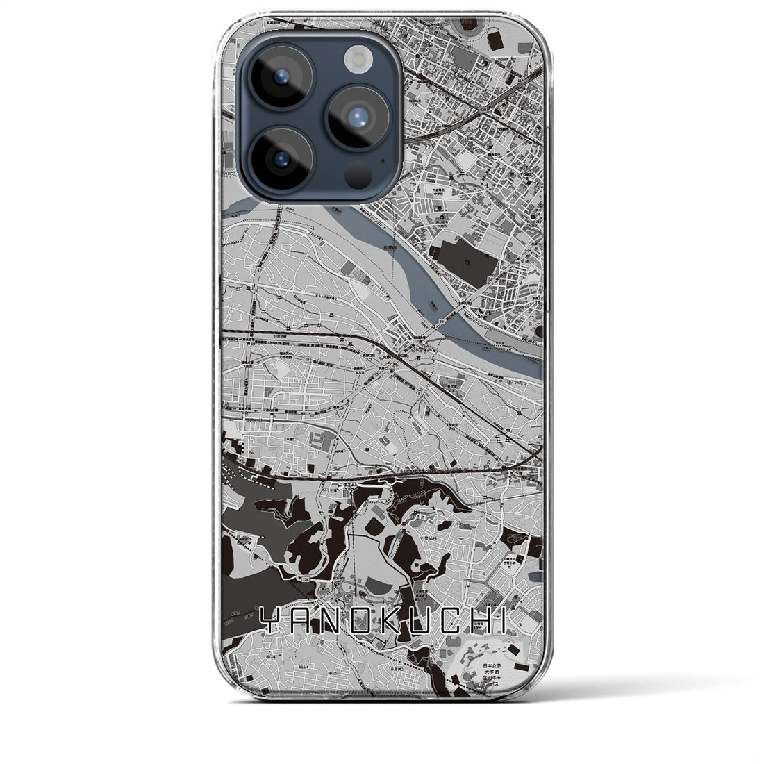 【矢野口】地図柄iPhoneケース（クリアタイプ・モノトーン）iPhone 15 Pro Max 用