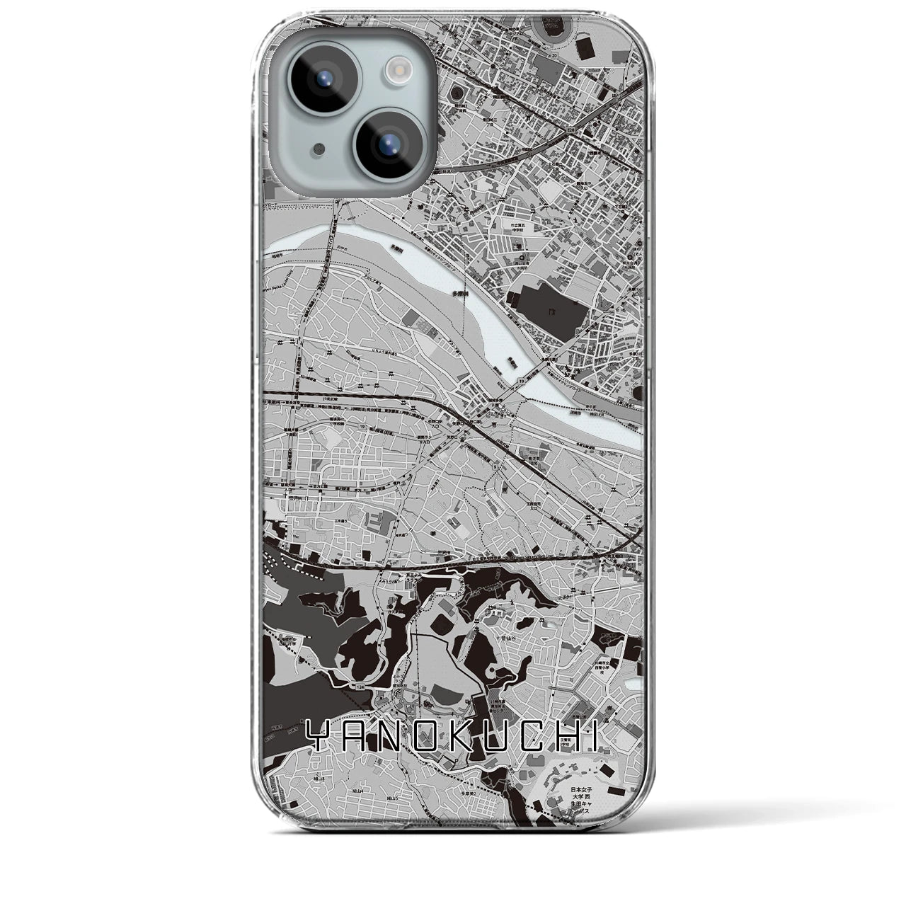 【矢野口】地図柄iPhoneケース（クリアタイプ・モノトーン）iPhone 15 Plus 用