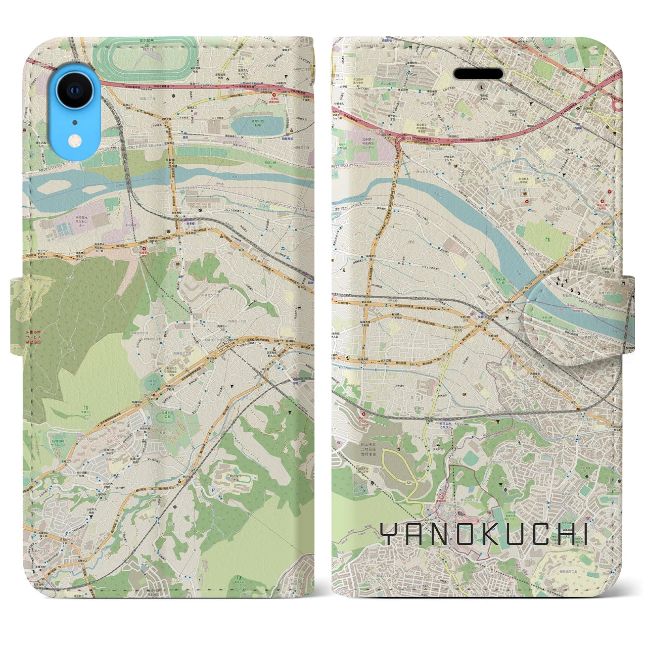 【矢野口】地図柄iPhoneケース（手帳両面タイプ・ナチュラル）iPhone XR 用