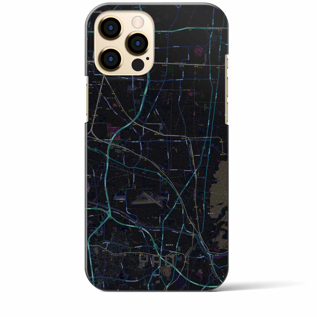 【八尾】地図柄iPhoneケース（バックカバータイプ・ブラック）iPhone 12 Pro Max 用