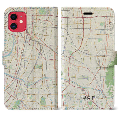 【八尾（大阪府）】地図柄iPhoneケース（手帳タイプ）ナチュラル・iPhone 11 用