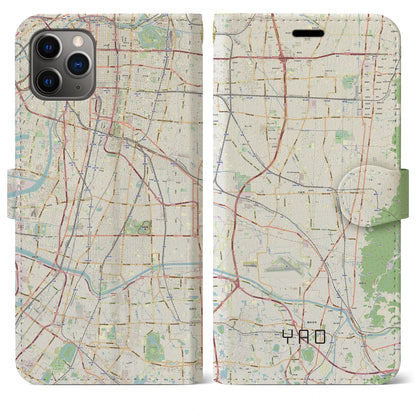 【八尾（大阪府）】地図柄iPhoneケース（手帳タイプ）ナチュラル・iPhone 11 Pro Max 用