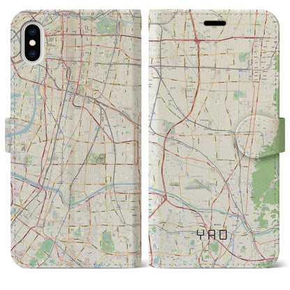 【八尾（大阪府）】地図柄iPhoneケース（手帳タイプ）ナチュラル・iPhone XS Max 用