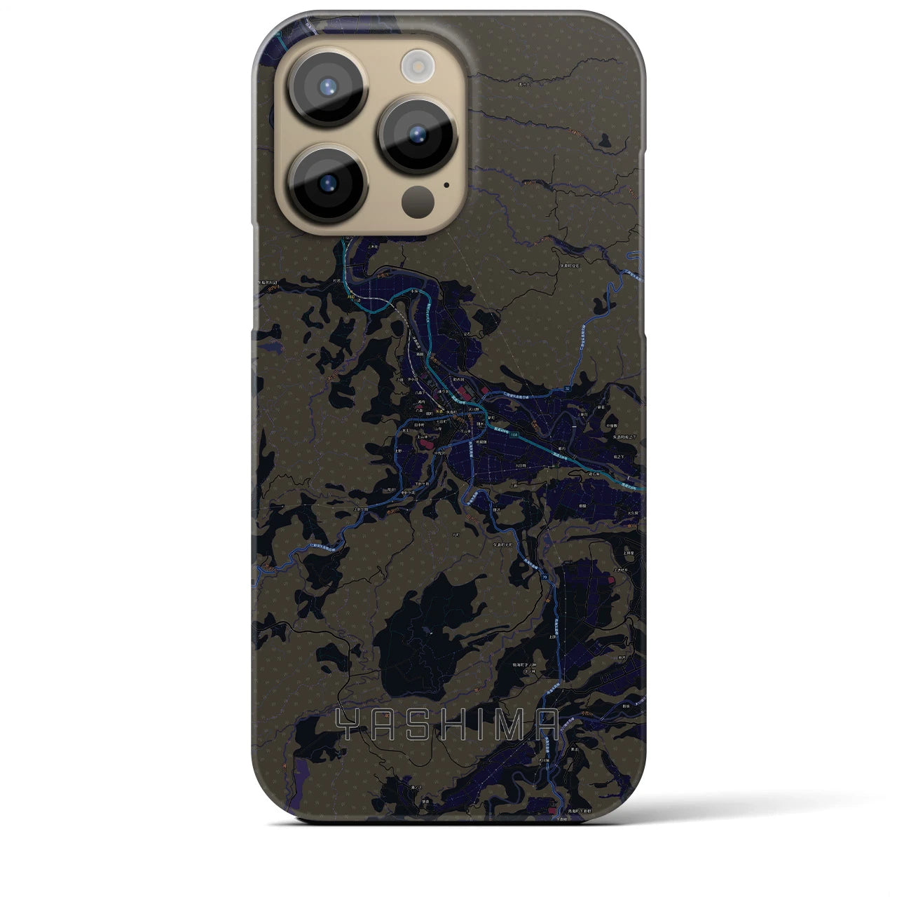 【矢島】地図柄iPhoneケース（バックカバータイプ・ブラック）iPhone 14 Pro Max 用
