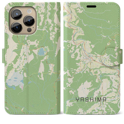 【矢島（秋田県）】地図柄iPhoneケース（手帳タイプ）ナチュラル・iPhone 14 Pro Max 用
