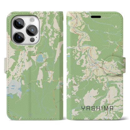 【矢島（秋田県）】地図柄iPhoneケース（手帳タイプ）ナチュラル・iPhone 14 Pro 用