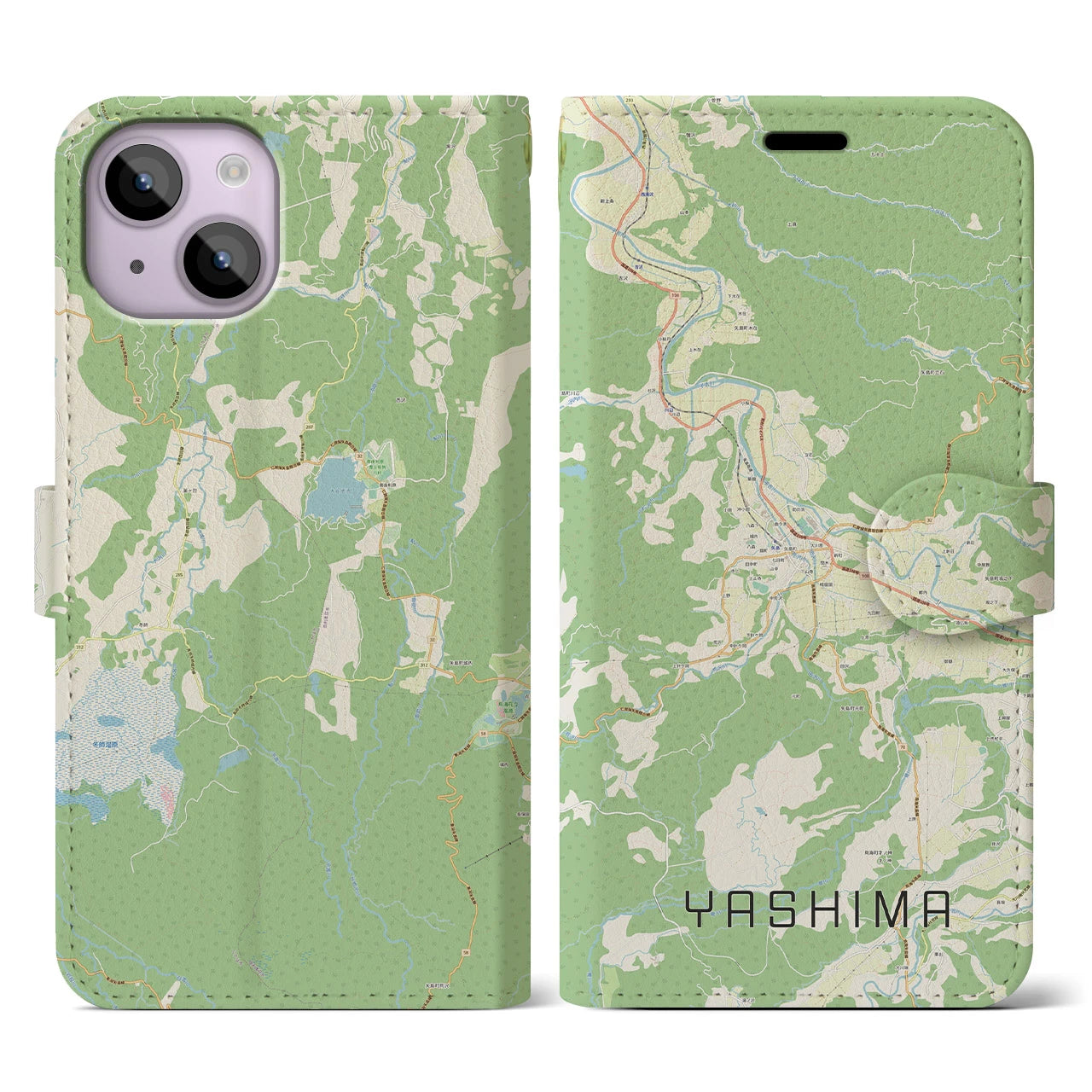 【矢島】地図柄iPhoneケース（手帳両面タイプ・ナチュラル）iPhone 14 用
