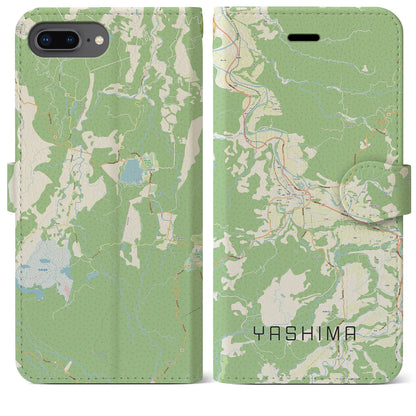 【矢島（秋田県）】地図柄iPhoneケース（手帳タイプ）ナチュラル・iPhone 8Plus /7Plus / 6sPlus / 6Plus 用