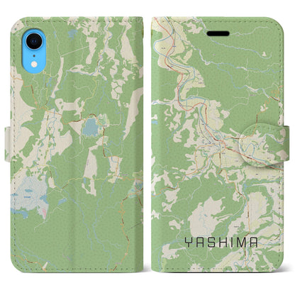 【矢島（秋田県）】地図柄iPhoneケース（手帳タイプ）ナチュラル・iPhone XR 用
