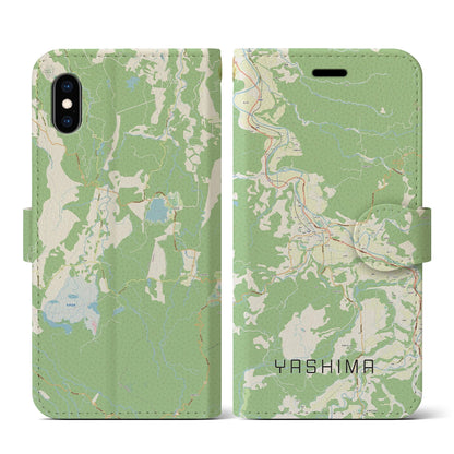 【矢島（秋田県）】地図柄iPhoneケース（手帳タイプ）ナチュラル・iPhone XS / X 用