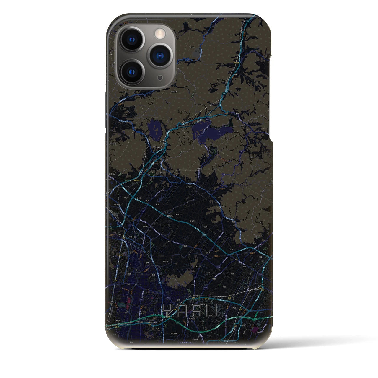 【夜須】地図柄iPhoneケース（バックカバータイプ・ブラック）iPhone 11 Pro Max 用