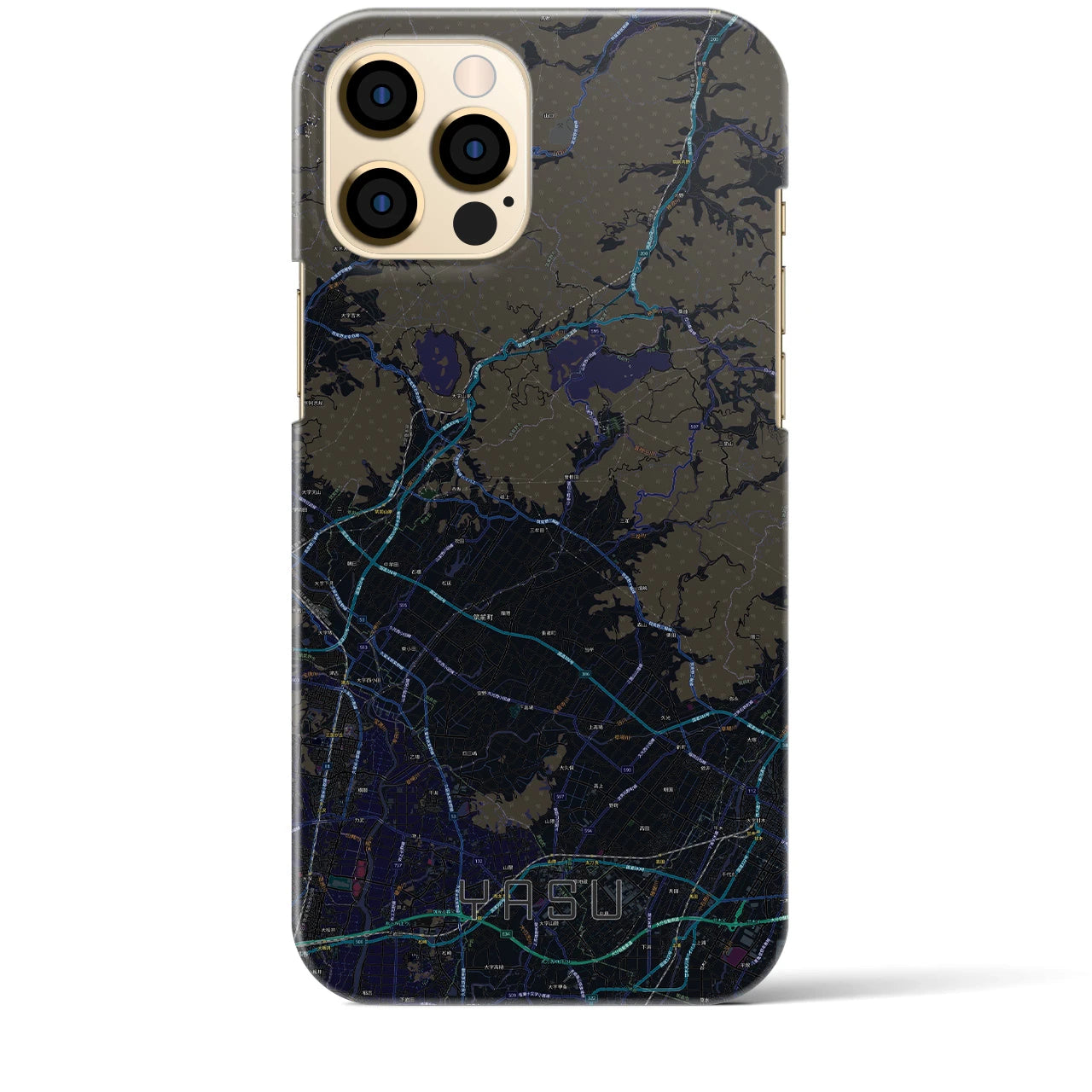 【夜須】地図柄iPhoneケース（バックカバータイプ・ブラック）iPhone 12 Pro Max 用
