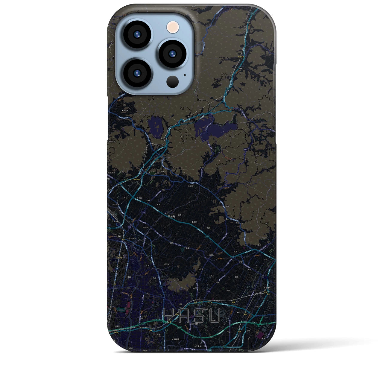【夜須】地図柄iPhoneケース（バックカバータイプ・ブラック）iPhone 13 Pro Max 用