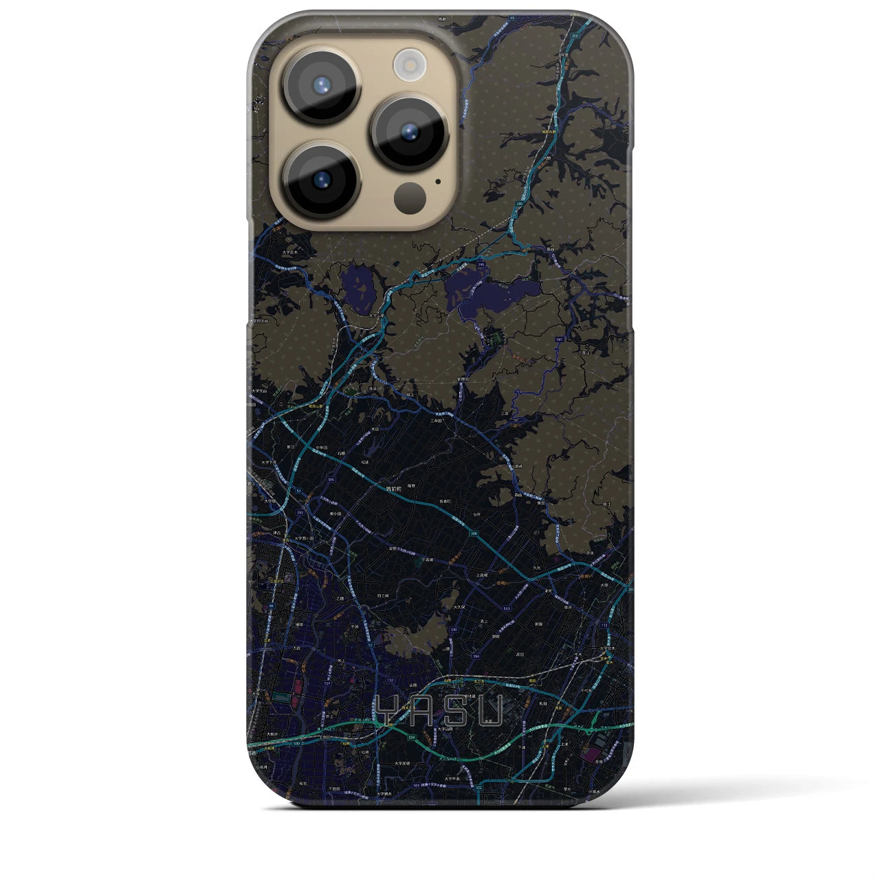 【夜須】地図柄iPhoneケース（バックカバータイプ・ブラック）iPhone 14 Pro Max 用