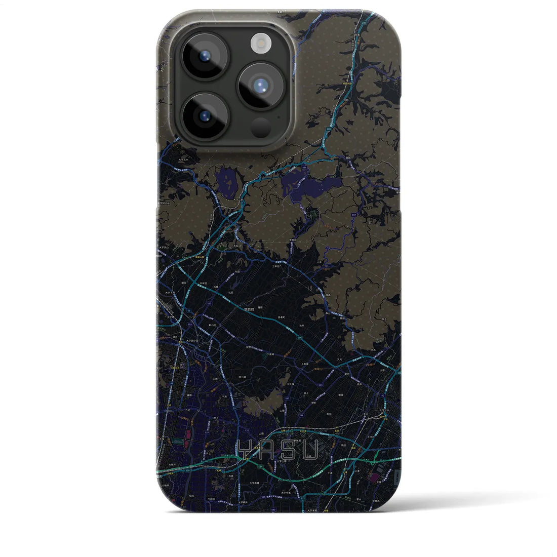 【夜須】地図柄iPhoneケース（バックカバータイプ・ブラック）iPhone 15 Pro Max 用