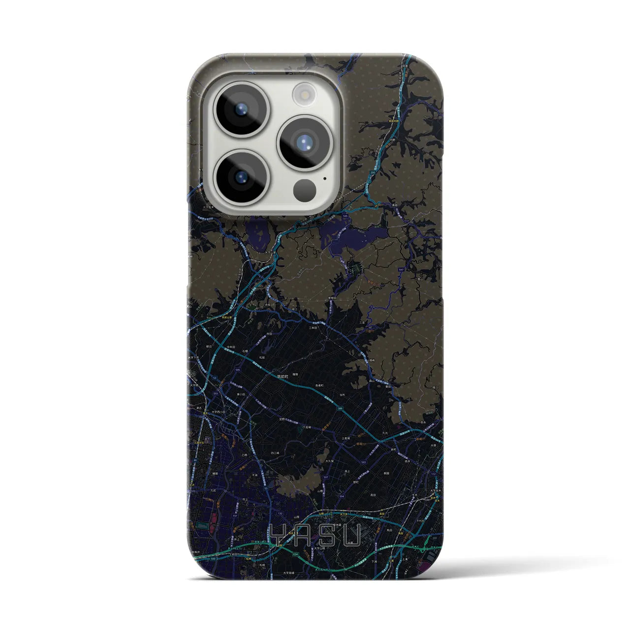 【夜須】地図柄iPhoneケース（バックカバータイプ・ブラック）iPhone 15 Pro 用