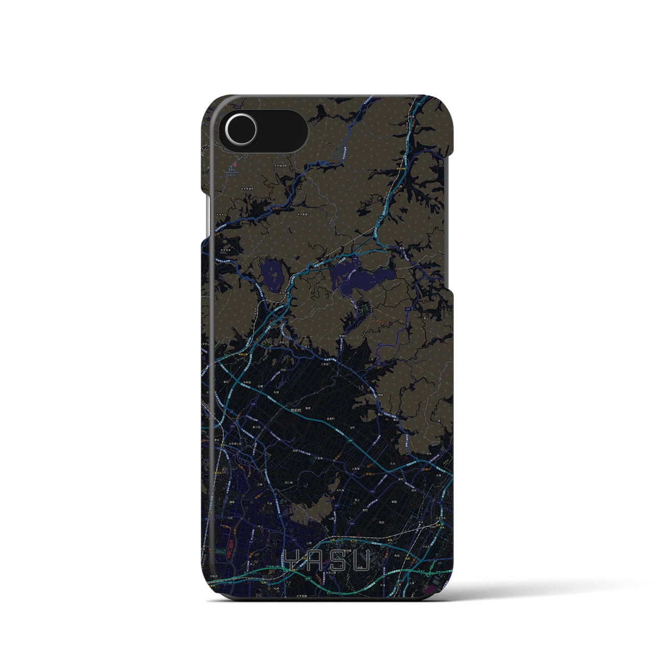 【夜須】地図柄iPhoneケース（バックカバータイプ・ブラック）iPhone SE（第3 / 第2世代） / 8 / 7 / 6s / 6 用