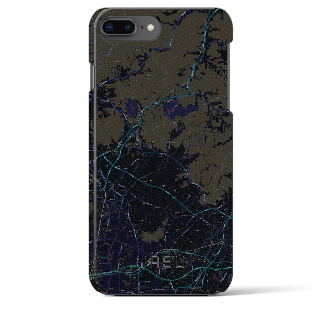 【夜須】地図柄iPhoneケース（バックカバータイプ・ブラック）iPhone 8Plus /7Plus / 6sPlus / 6Plus 用