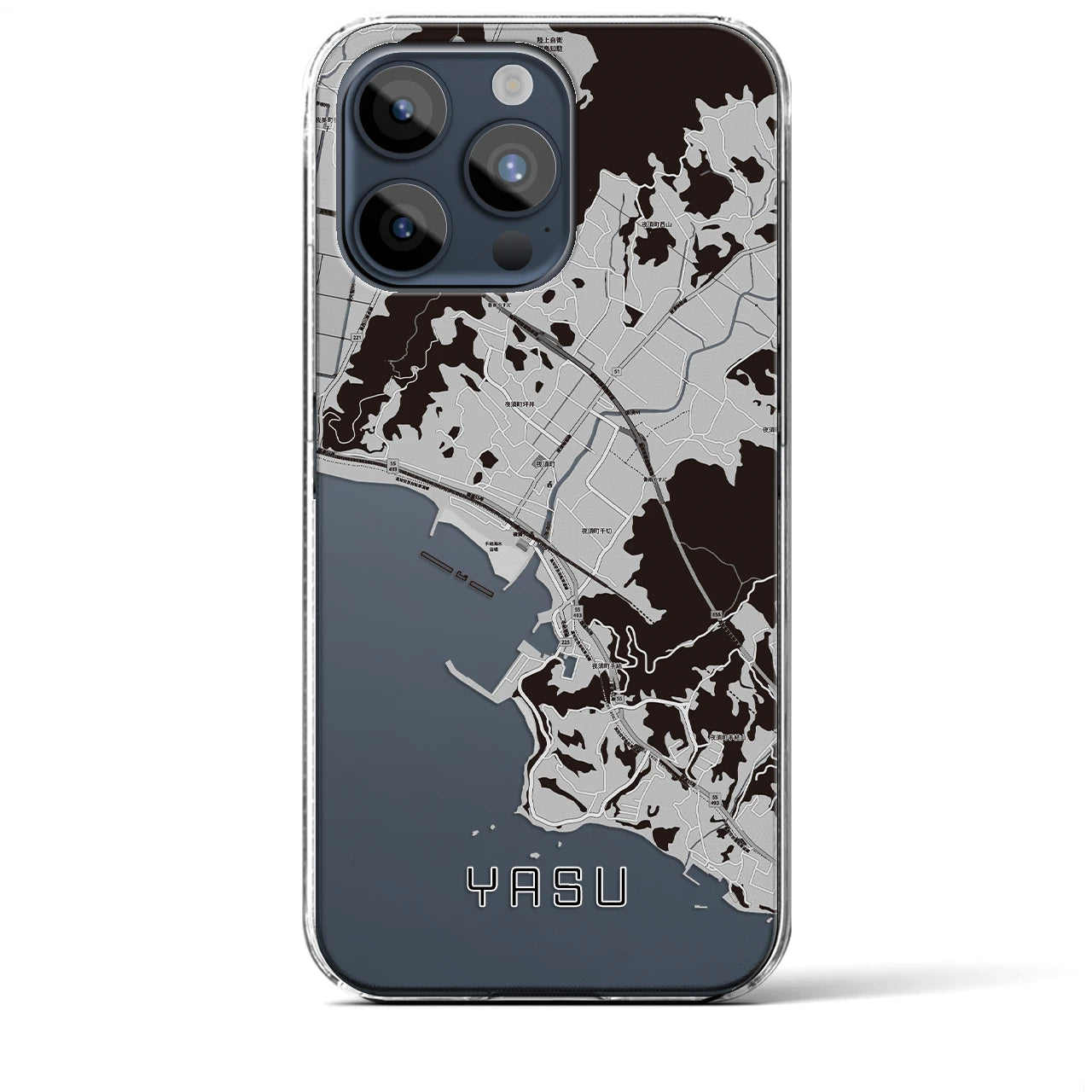 【夜須（高知県）】地図柄iPhoneケース（クリアタイプ・モノトーン）iPhone 15 Pro Max 用