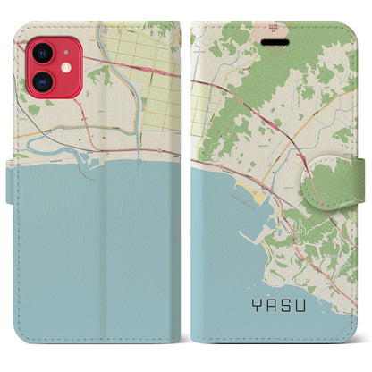 【夜須（高知県）】地図柄iPhoneケース（手帳タイプ）ナチュラル・iPhone 11 用