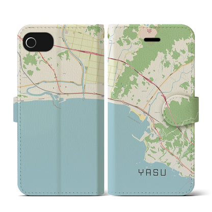 【夜須（高知県）】地図柄iPhoneケース（手帳タイプ）ナチュラル・iPhone SE（第3 / 第2世代） / 8 / 7 / 6s / 6 用