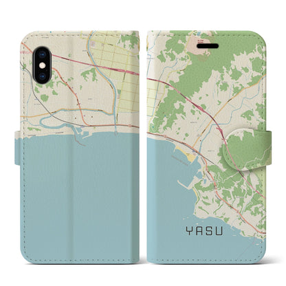 【夜須（高知県）】地図柄iPhoneケース（手帳タイプ）ナチュラル・iPhone XS / X 用