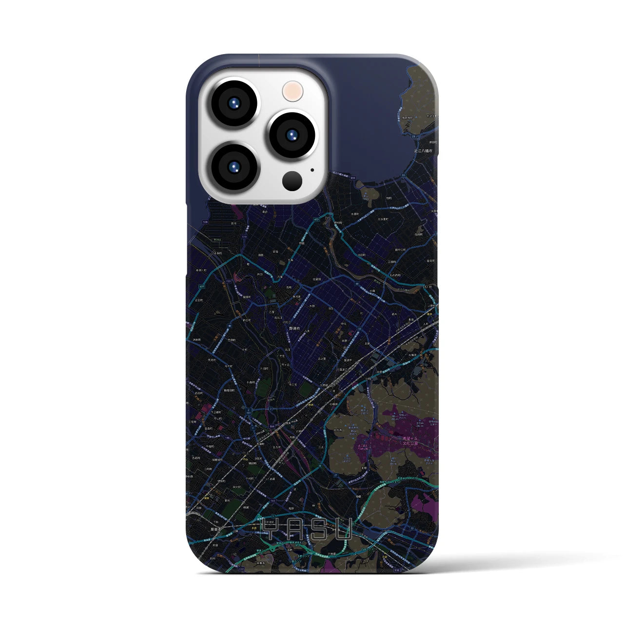 【野洲】地図柄iPhoneケース（バックカバータイプ・ブラック）iPhone 13 Pro 用