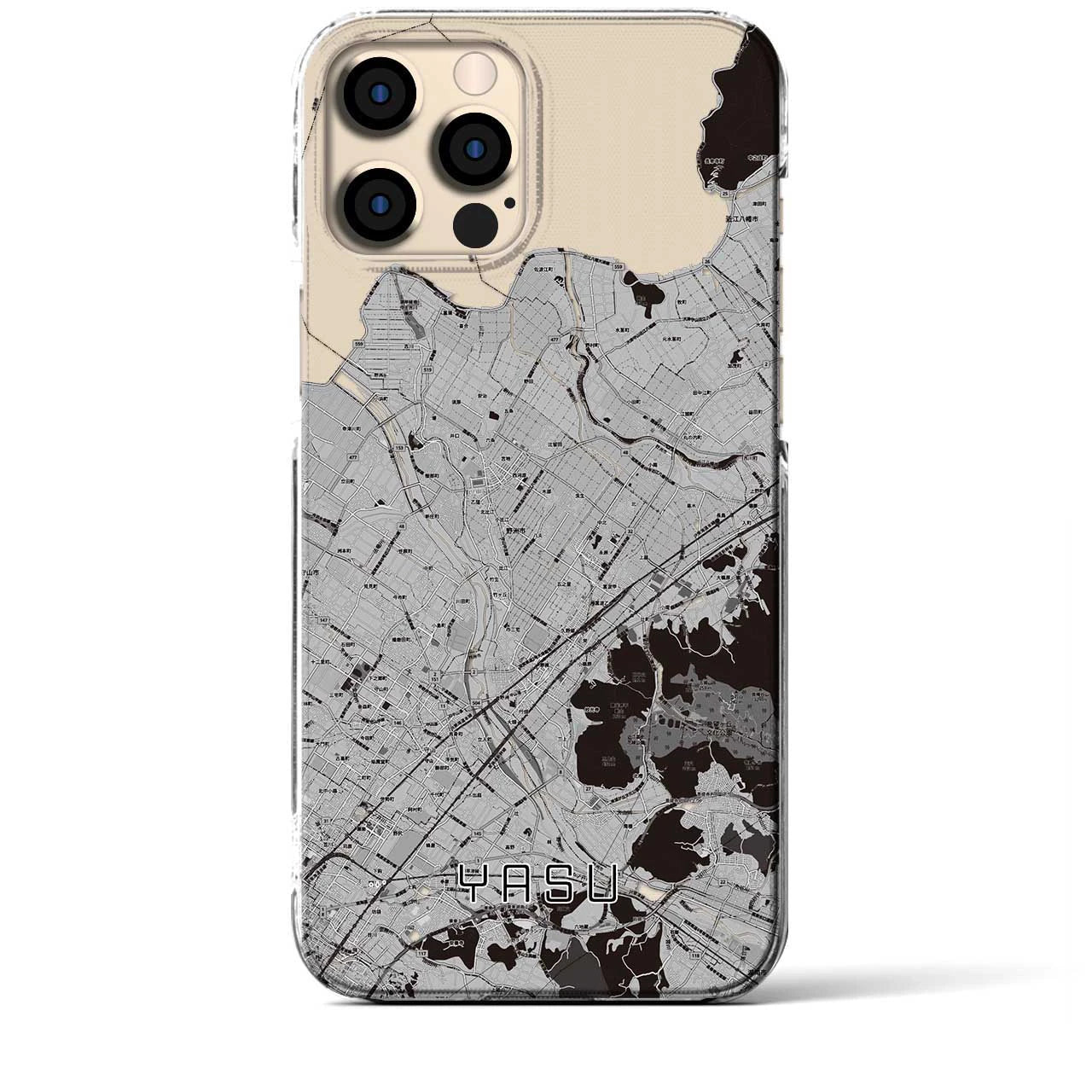 【野洲】地図柄iPhoneケース（クリアタイプ・モノトーン）iPhone 12 Pro Max 用
