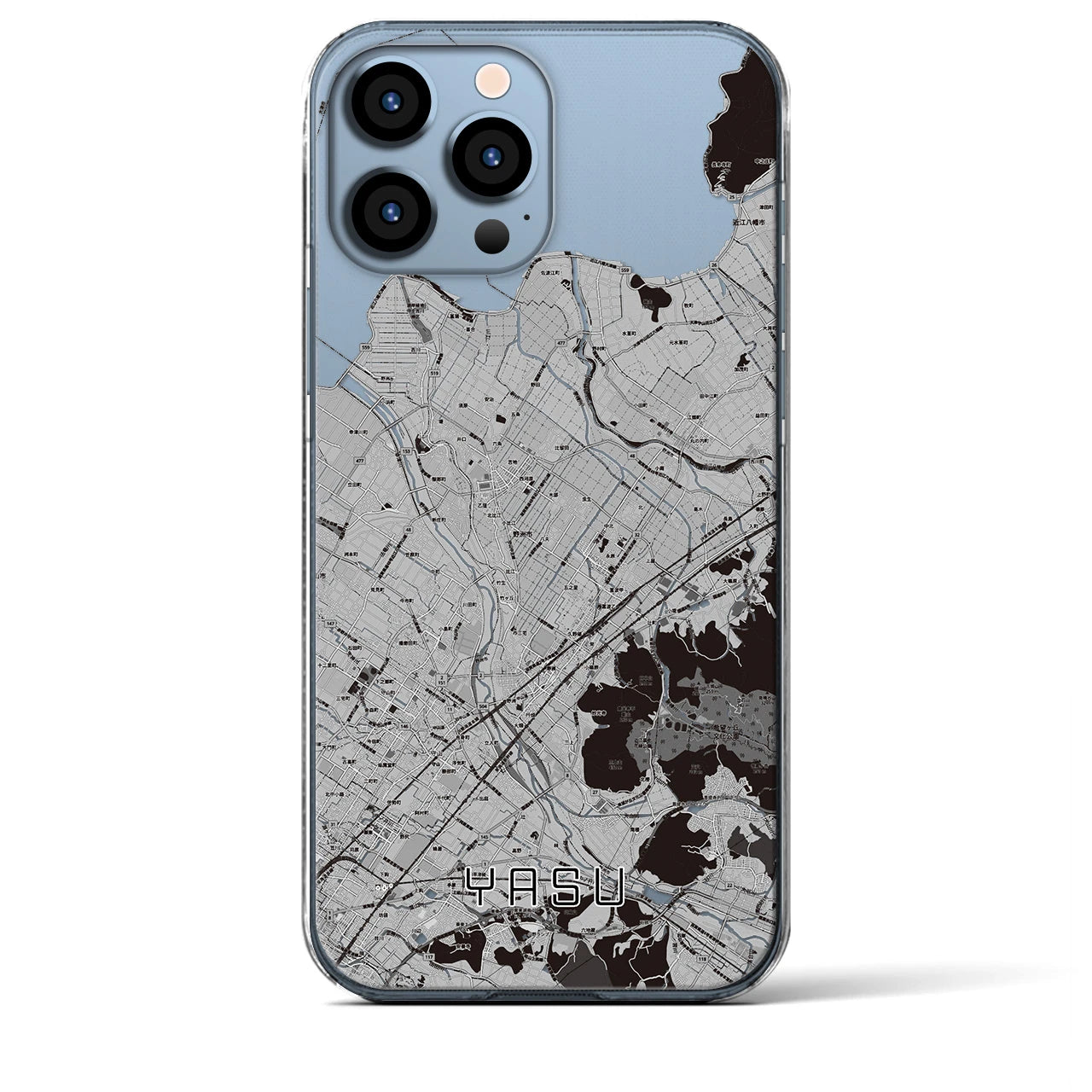 【野洲】地図柄iPhoneケース（クリアタイプ・モノトーン）iPhone 13 Pro Max 用