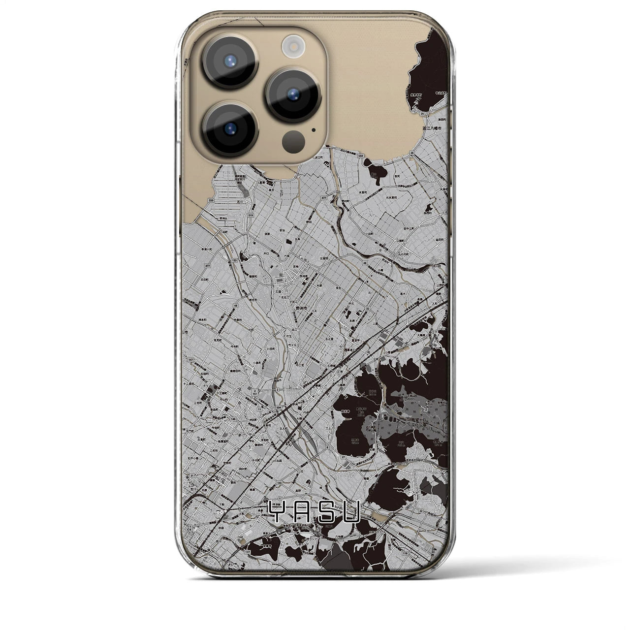 【野洲】地図柄iPhoneケース（クリアタイプ・モノトーン）iPhone 14 Pro Max 用