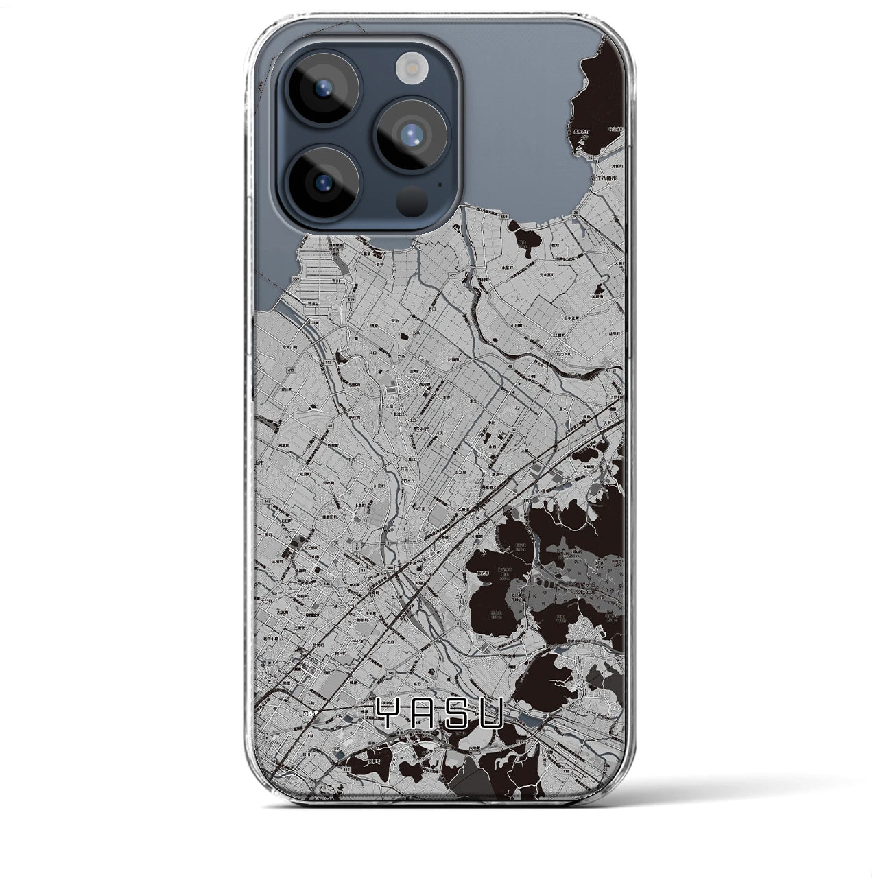 【野洲】地図柄iPhoneケース（クリアタイプ・モノトーン）iPhone 15 Pro Max 用
