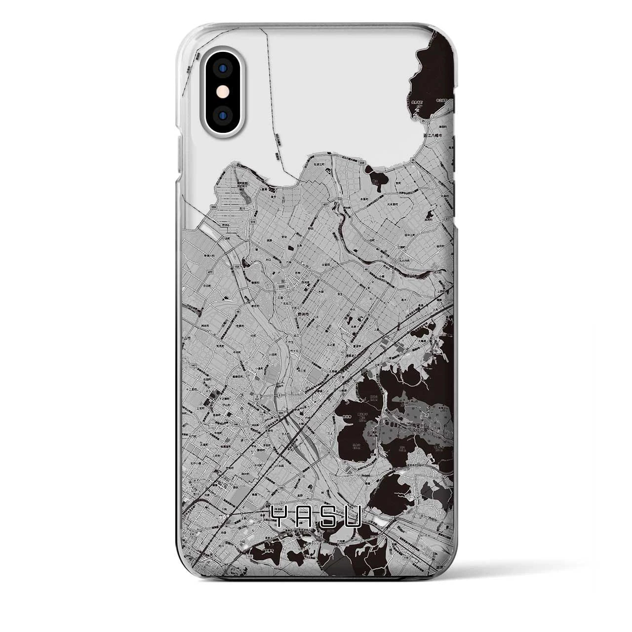 【野洲】地図柄iPhoneケース（クリアタイプ・モノトーン）iPhone XS Max 用