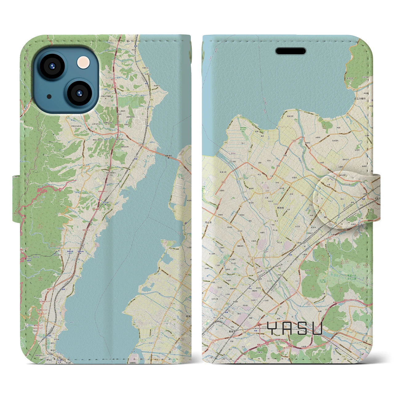 【野洲】地図柄iPhoneケース（手帳両面タイプ・ナチュラル）iPhone 13 Pro 用