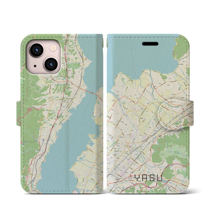 【野洲（滋賀県）】地図柄iPhoneケース（手帳タイプ）ナチュラル・iPhone 13 mini 用