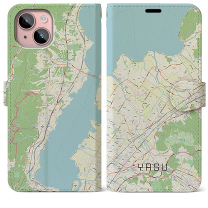 【野洲（滋賀県）】地図柄iPhoneケース（手帳タイプ）ナチュラル・iPhone 15 Plus 用