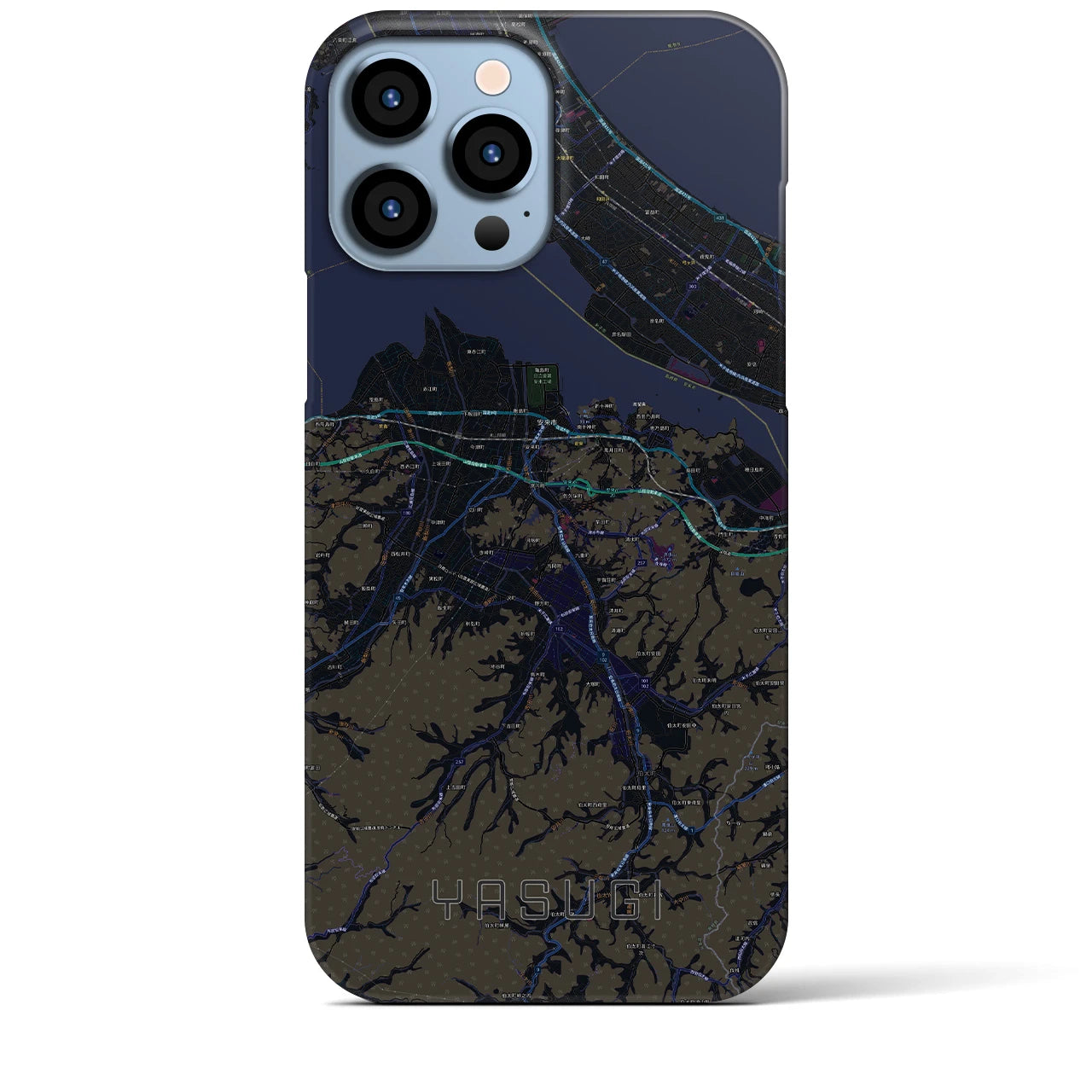 【安来】地図柄iPhoneケース（バックカバータイプ・ブラック）iPhone 13 Pro Max 用