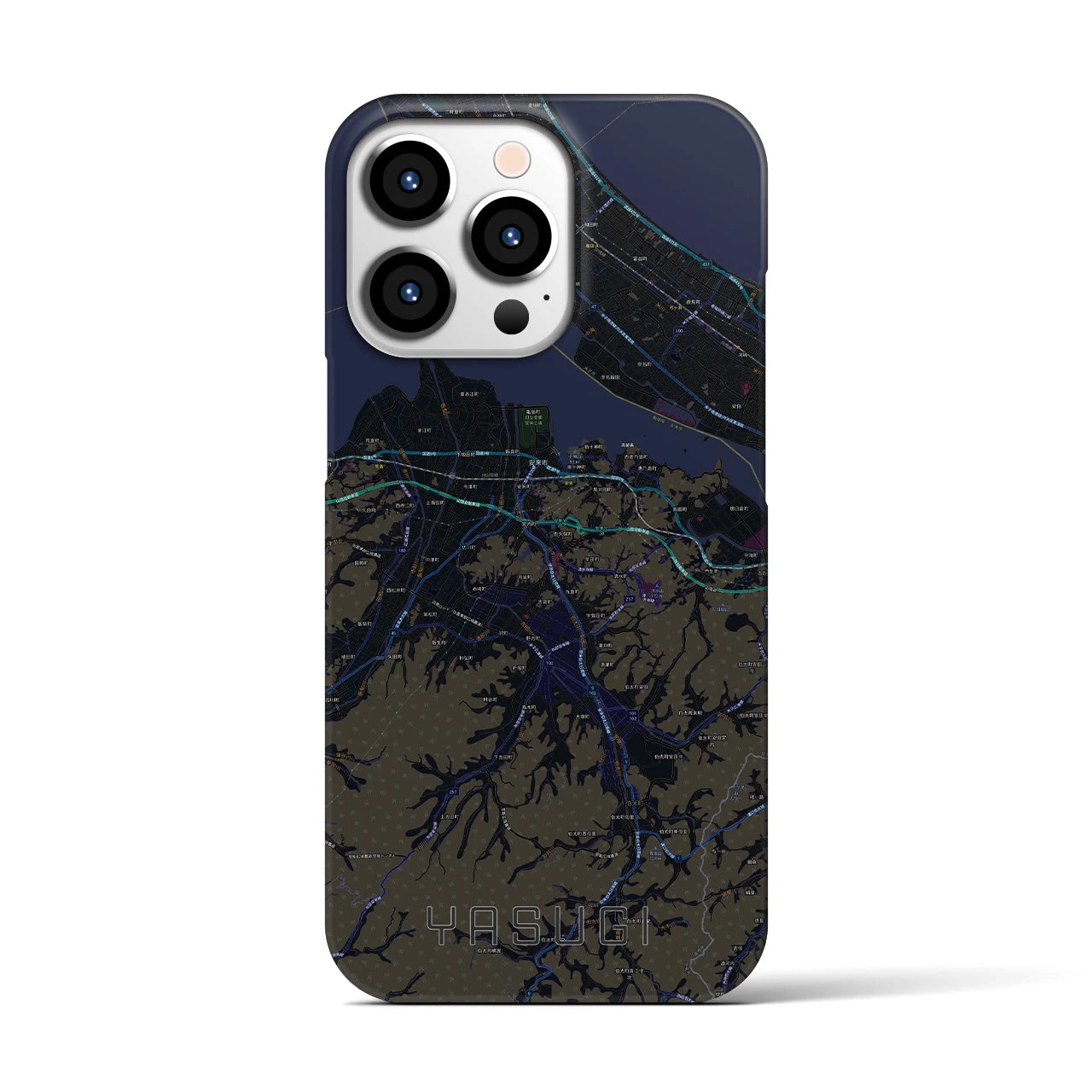 【安来】地図柄iPhoneケース（バックカバータイプ・ブラック）iPhone 13 Pro 用