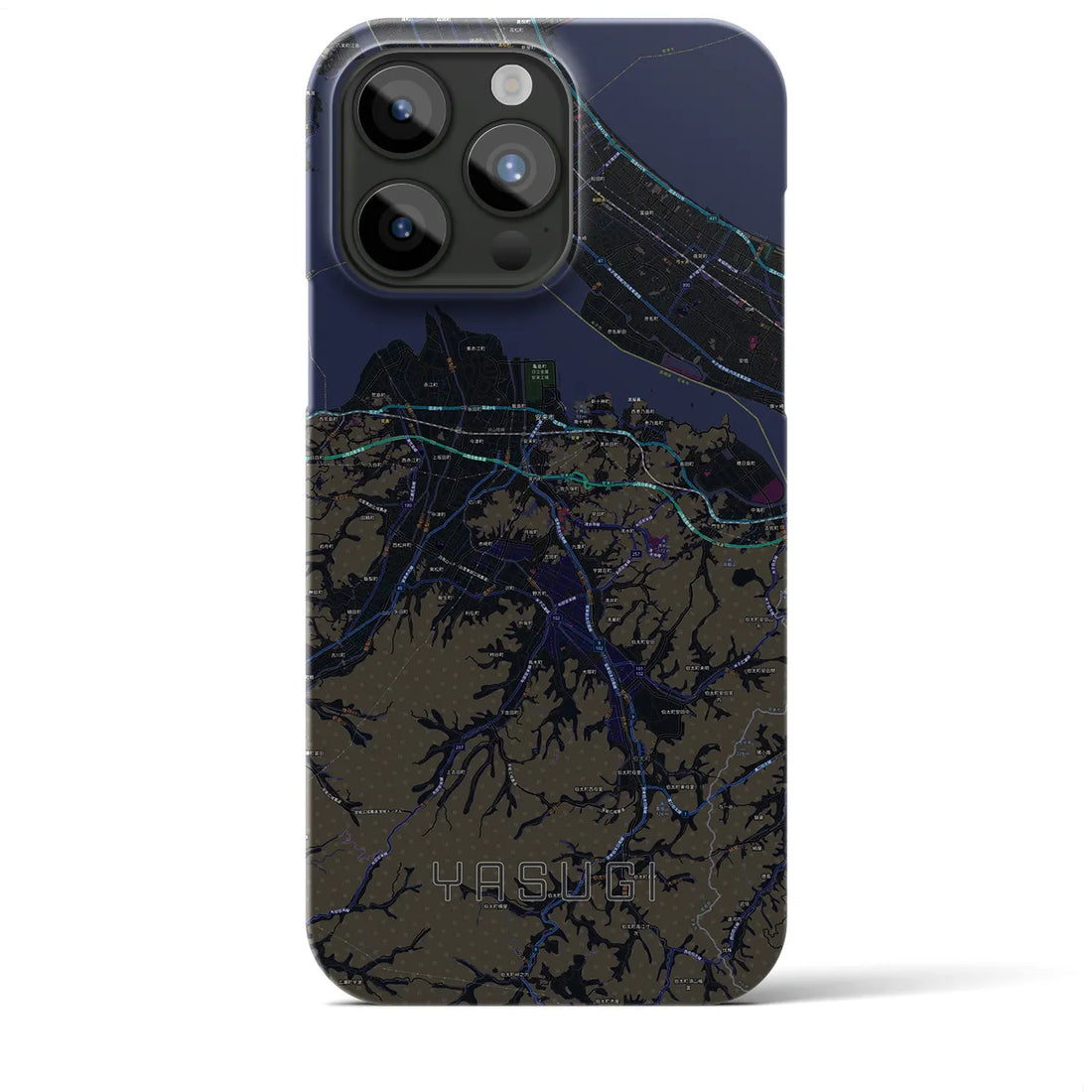 【安来】地図柄iPhoneケース（バックカバータイプ・ブラック）iPhone 15 Pro Max 用