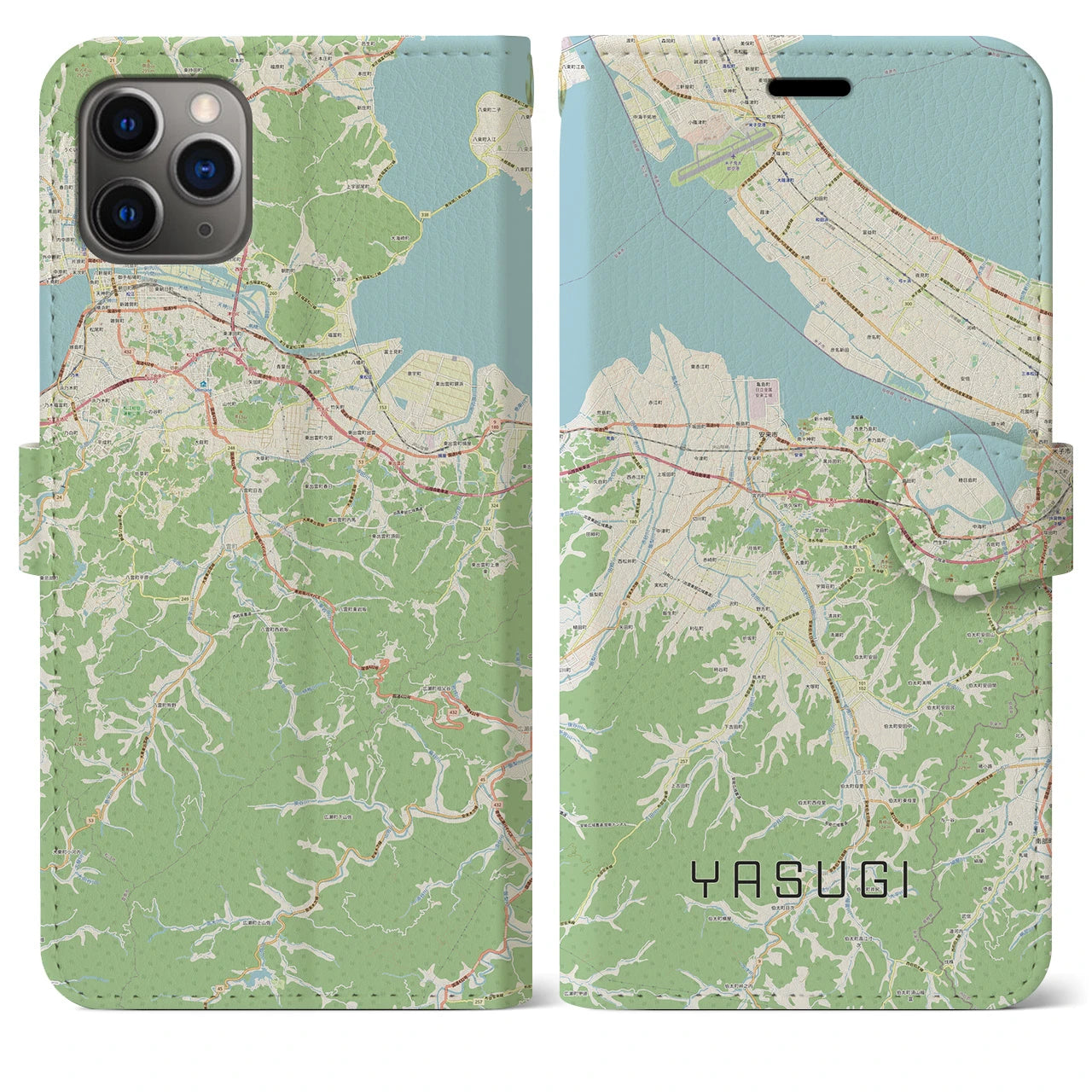 【安来】地図柄iPhoneケース（手帳両面タイプ・ナチュラル）iPhone 11 Pro Max 用