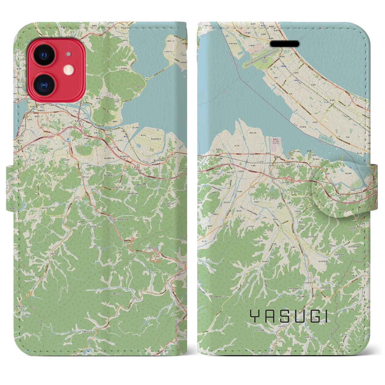【安来】地図柄iPhoneケース（手帳両面タイプ・ナチュラル）iPhone 11 用