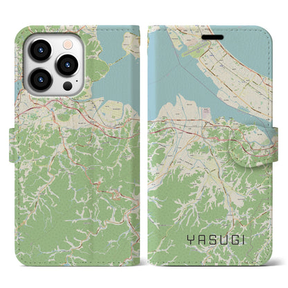 【安来（島根県）】地図柄iPhoneケース（手帳タイプ）ナチュラル・iPhone 13 Pro 用