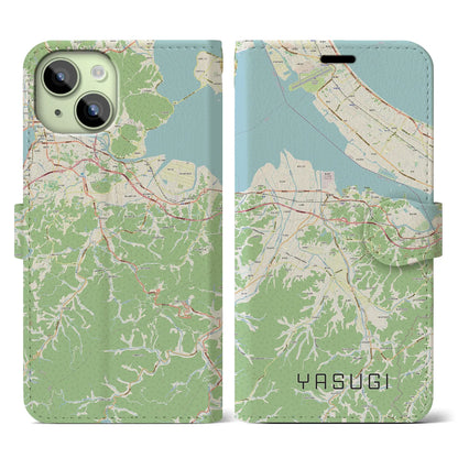 【安来（島根県）】地図柄iPhoneケース（手帳タイプ）ナチュラル・iPhone 15 用